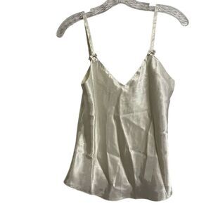 Vintage P Intimates Ivory Satin Camisole And Short Set Bows On Straps Size S EUC